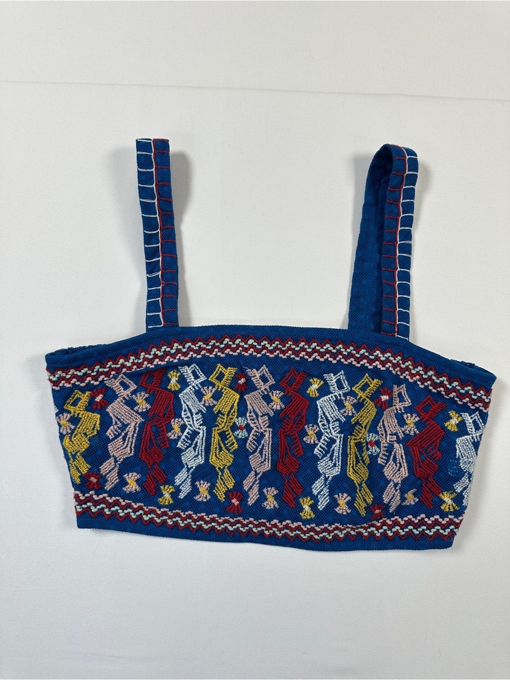 Forever 21 Folk Embroidered Crop Top Boho Festival Tank Blue Small